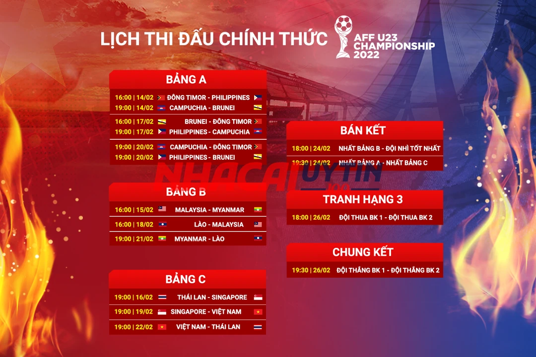 Cách xem Lịch thi đấu vô địch bóng đá Đông Nam Á